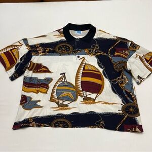 Vintage 90s ZAM Short Sleeve Polo Shirt Nautical Theme Yacht Boat Men's XL